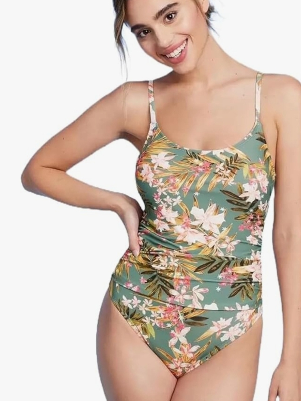 Kona Sol Green Tropical Floral Swimsuit Size XL